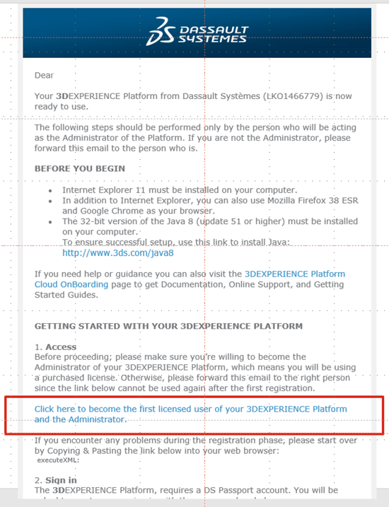 3DEXPERIENCE Invitation Email login