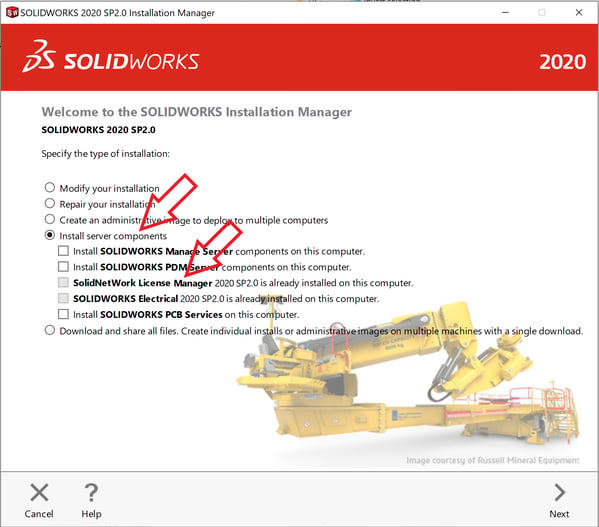 SOLIDWORKS Install select server components