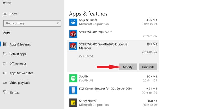 Modify SolidNetWork License Manager