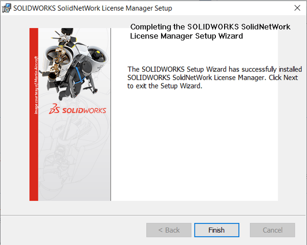 SolidNetWork License Manager finish install