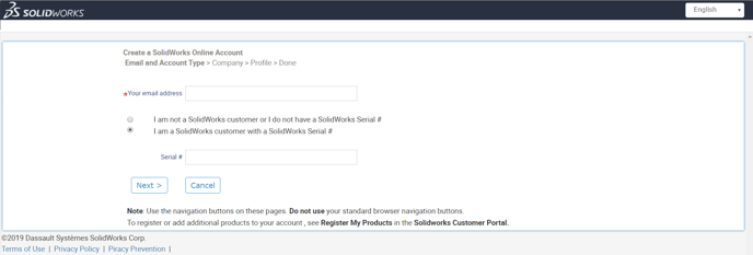 SOLIDWORKS Customer Portal registracijos zingsniai